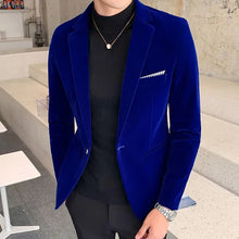 Load image into Gallery viewer, Fall Winter Gold Velvet Blazer High Quality Slim Fit Suit Jacket Fashion Casual Men Groom Singer Costume Formal Evening Dress