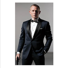 Load image into Gallery viewer, Classic Style Dark Blue Tuxedos Inspired By Men Suit Worn In James Bond Wedding Suit For Men Groom Jacket Pants Bow BLack