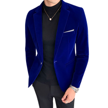 Load image into Gallery viewer, Fall Winter Gold Velvet Blazer High Quality Slim Fit Suit Jacket Fashion Casual Men Groom Singer Costume Formal Evening Dress