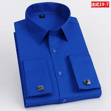 Load image into Gallery viewer, Men's French cufflinks shirt, men's slim fit long sleeved business sleeve nail free business formal men's solid color shirt
