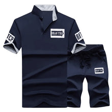 Load image into Gallery viewer, 2026 Summer Short Sleeve Casaul Slim Fit Sporting Suit Mens Masculino T Shirt+Shorts Two Pieces Sets Fashion Tracksuit Men Set