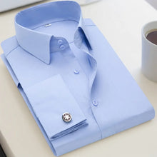 Load image into Gallery viewer, Men's French cufflinks shirt, men's slim fit long sleeved business sleeve nail free business formal men's solid color shirt