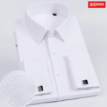 Load image into Gallery viewer, Men's French cufflinks shirt, men's slim fit long sleeved business sleeve nail free business formal men's solid color shirt