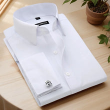 Load image into Gallery viewer, Men's French cufflinks shirt, men's slim fit long sleeved business sleeve nail free business formal men's solid color shirt