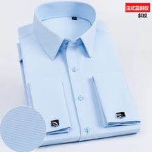 Load image into Gallery viewer, Men's French cufflinks shirt, men's slim fit long sleeved business sleeve nail free business formal men's solid color shirt