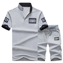 Load image into Gallery viewer, 2026 Summer Short Sleeve Casaul Slim Fit Sporting Suit Mens Masculino T Shirt+Shorts Two Pieces Sets Fashion Tracksuit Men Set
