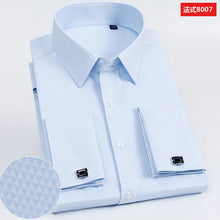 Load image into Gallery viewer, Men's French cufflinks shirt, men's slim fit long sleeved business sleeve nail free business formal men's solid color shirt