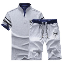 Load image into Gallery viewer, 2026 Summer Short Sleeve Casaul Slim Fit Sporting Suit Mens Masculino T Shirt+Shorts Two Pieces Sets Fashion Tracksuit Men Set
