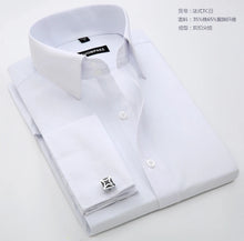 Load image into Gallery viewer, Men's French cufflinks shirt, men's slim fit long sleeved business sleeve nail free business formal men's solid color shirt