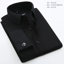 Load image into Gallery viewer, Men's French cufflinks shirt, men's slim fit long sleeved business sleeve nail free business formal men's solid color shirt