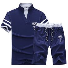 Load image into Gallery viewer, 2026 Summer Short Sleeve Casaul Slim Fit Sporting Suit Mens Masculino T Shirt+Shorts Two Pieces Sets Fashion Tracksuit Men Set
