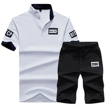 Load image into Gallery viewer, 2026 Summer Short Sleeve Casaul Slim Fit Sporting Suit Mens Masculino T Shirt+Shorts Two Pieces Sets Fashion Tracksuit Men Set