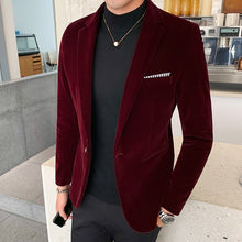 Load image into Gallery viewer, Fall Winter Gold Velvet Blazer High Quality Slim Fit Suit Jacket Fashion Casual Men Groom Singer Costume Formal Evening Dress