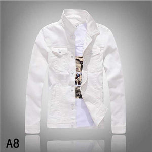 New Fashion Men Denim Jacket Cowboy White Jeans Jacket Men Casual Slim Fit Jeans Jacket Cotton Coat OUTWEAR Male Clothes