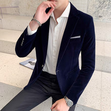 Load image into Gallery viewer, Fall Winter Gold Velvet Blazer High Quality Slim Fit Suit Jacket Fashion Casual Men Groom Singer Costume Formal Evening Dress