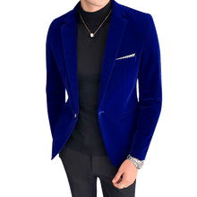 Load image into Gallery viewer, Fall Winter Gold Velvet Blazer High Quality Slim Fit Suit Jacket Fashion Casual Men Groom Singer Costume Formal Evening Dress