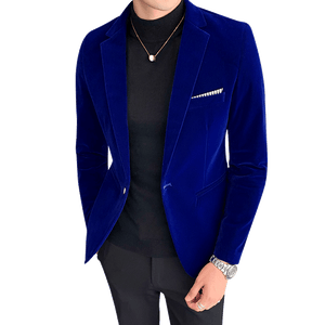 Fall Winter Gold Velvet Blazer High Quality Slim Fit Suit Jacket Fashion Casual Men Groom Singer Costume Formal Evening Dress