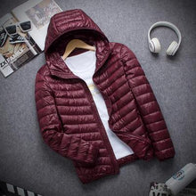 Load image into Gallery viewer, Ultra-light Thin Down Jacket Men's 2022 New Autumn Winter Slim Short Hooded Warm White Duck Down Coat Plus Size Casual Outerwear