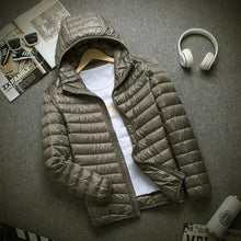 Load image into Gallery viewer, Ultra-light Thin Down Jacket Men's 2022 New Autumn Winter Slim Short Hooded Warm White Duck Down Coat Plus Size Casual Outerwear