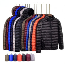 Load image into Gallery viewer, Ultra-light Thin Down Jacket Men's 2022 New Autumn Winter Slim Short Hooded Warm White Duck Down Coat Plus Size Casual Outerwear