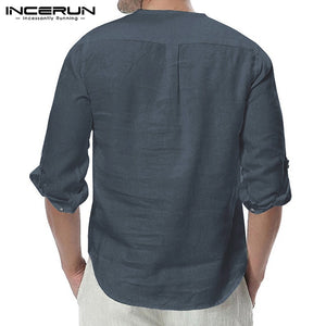 Men Shirt Long Sleeve Cotton Solid