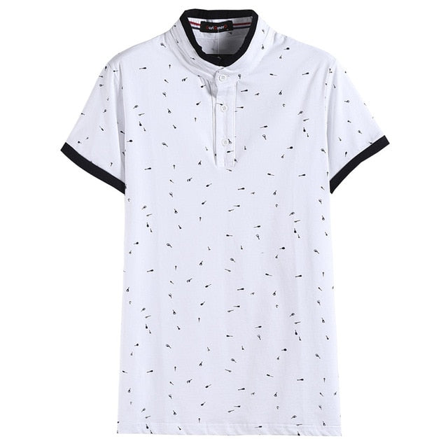 Guitar Printed Stand Collar Polo Shirt