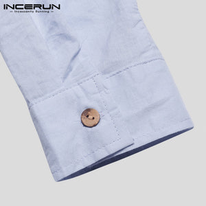 Men Shirt Long Sleeve Cotton Solid