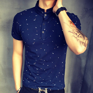 Guitar Printed Stand Collar Polo Shirt