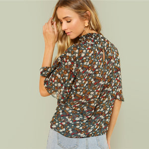 Multicolor Floral Sheer Frill Blouse