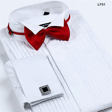 Load image into Gallery viewer, Men&#39;s French Cuff Tuxedo Shirt Solid Color Wing Tip Collar Shirt