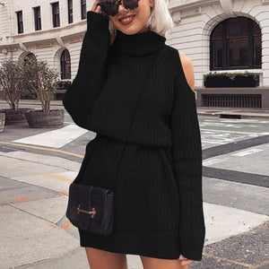 Turtleneck off shoulder knitted sweater