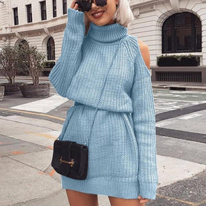 Turtleneck off shoulder knitted sweater