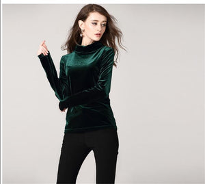 Turtleneck velvet Blouses Shirts