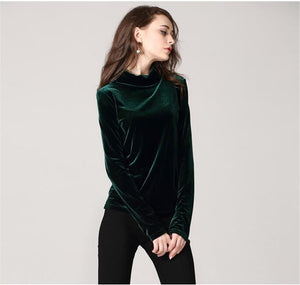 Turtleneck velvet Blouses Shirts