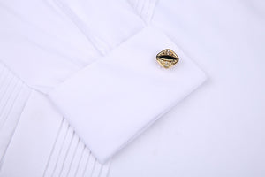 Men Tuxedo Shirts Wedding Long Sleeve Dress French Cufflinks Swallowtail Dark Button