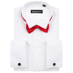 Men's French Cuff Tuxedo Shirt Solid Color Wing Tip Collar Shirt