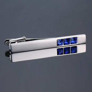 Necktie clip for tie pin, Blue Crystal