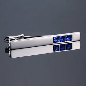 Necktie clip for tie pin, Blue Crystal