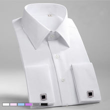 Load image into Gallery viewer, French Cuff Mens Formal Business Dress Shirt Solid Twill Men Party Wedding Tuxedo Shirts with Cufflinks Chest Pocket