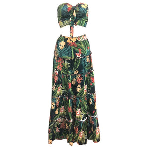 Boho two piece long skirt floral printed