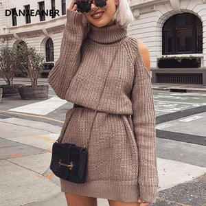 Turtleneck off shoulder knitted sweater