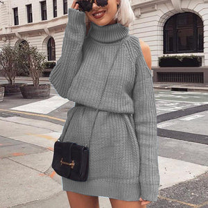 Turtleneck off shoulder knitted sweater