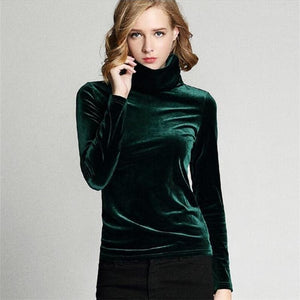 Turtleneck velvet Blouses Shirts