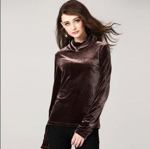 Turtleneck velvet Blouses Shirts