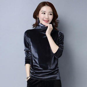 Turtleneck velvet Blouses Shirts