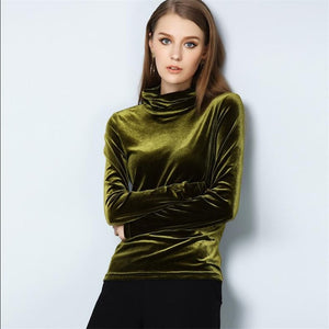 Turtleneck velvet Blouses Shirts