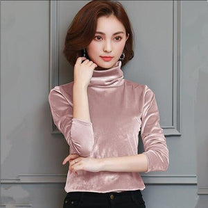 Turtleneck velvet Blouses Shirts