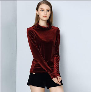 Turtleneck velvet Blouses Shirts